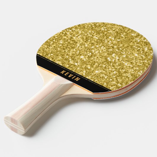 Gold Faux Glitter Print Monogram Tafeltennisbatje (Voorkant Gekanteld)