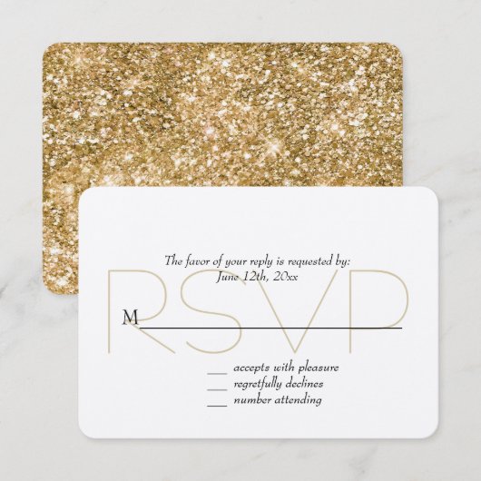 Gold Faux Glitter RSVP Kaartje (Voorkant / Achterkant)