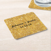 Gold Faux Glitter Shining Pattern Bling Weddenscha Kartonnen Onderzetters (Schuin)