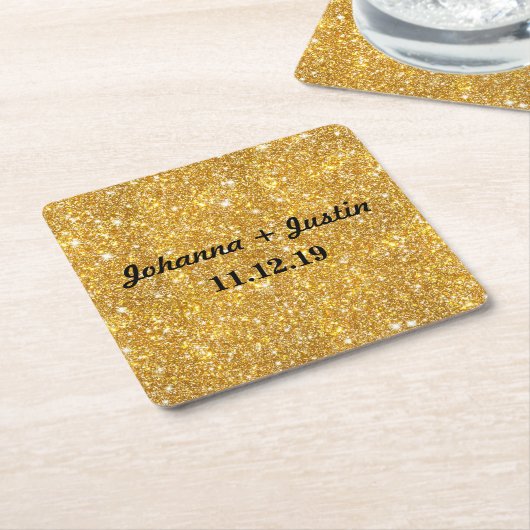 Gold Faux Glitter Shining Pattern Bling Weddenscha Kartonnen Onderzetters (Schuin)