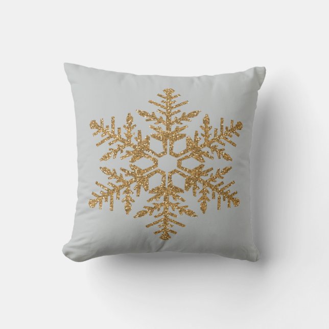 Gold Faux Glitter Snowflake Kussen (Voorkant)