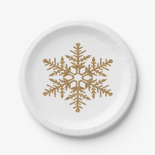 Gold Faux Glitter Snowflake Papieren Bordje (Voorkant)