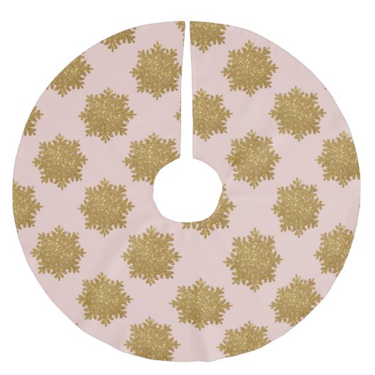 Gold Faux Glitter Snowflake Patroon Roze Kerstboom Rok (Voorkant)