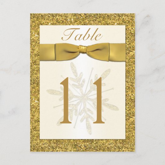 Gold FAUX Glitter Snowflake Tafelnummer Kaart (Voorkant)