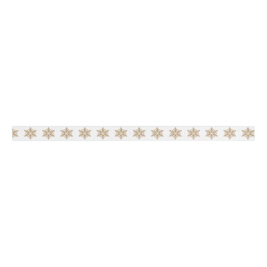 Gold Faux Glitter Snowflakes Grosgrain Lint (Voorkant)