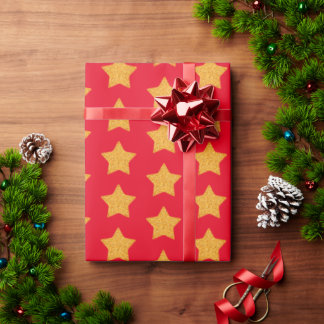 Gold Faux Glitter Star Pattern Red Gift Cadeaupapier