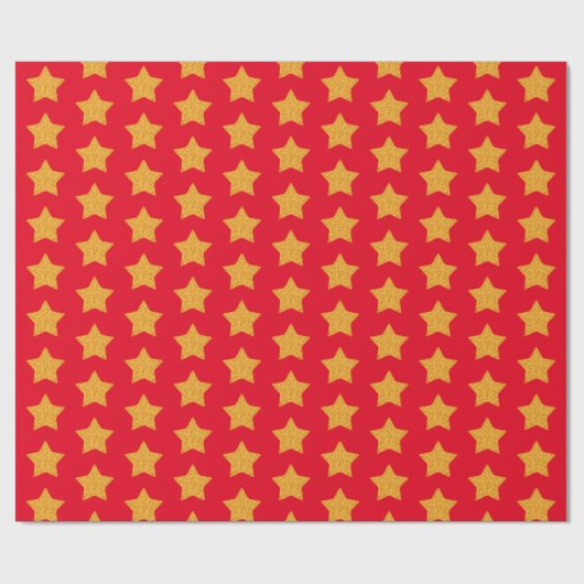 Gold Faux Glitter Star Pattern Red Gift Cadeaupapier (Vlak)