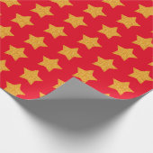 Gold Faux Glitter Star Pattern Red Gift Cadeaupapier (Hoek)