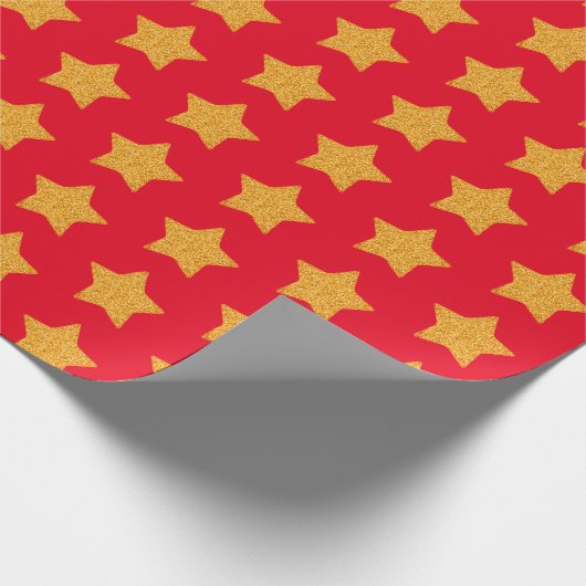 Gold Faux Glitter Star Pattern Red Gift Cadeaupapier (Hoek)