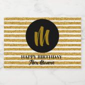 Gold Faux Glitter Stripes Monogrammed Mini Sparkling Wijnetiket (Enkel label)