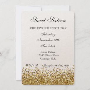 Gold Faux Glitter Sweet Sixteen Kaart