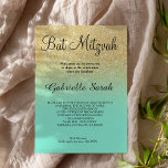 Gold faux glitter turquoise ombre Bat Mitzvah Kaart<br><div class="desc">Een moderne,  originele en eenvoudige faux goudglitter ombre Bat Mitzvah-uitnodiging op een volledig aanpasbare blauwgroen turkooisachtergrond</div>