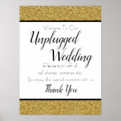 Gold Faux Glitter Unplugged Wedding Sign Poster (Voorkant)