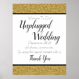 Gold Faux Glitter Unplugged Wedding Sign Poster