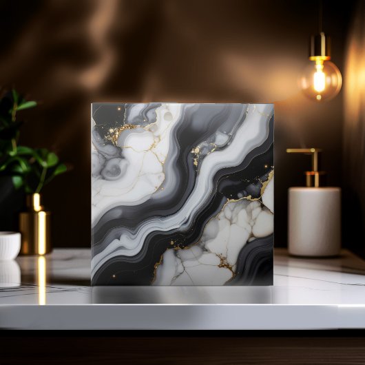 Gold Faux Glitter Veined B&W Marble ID1180a Tegeltje