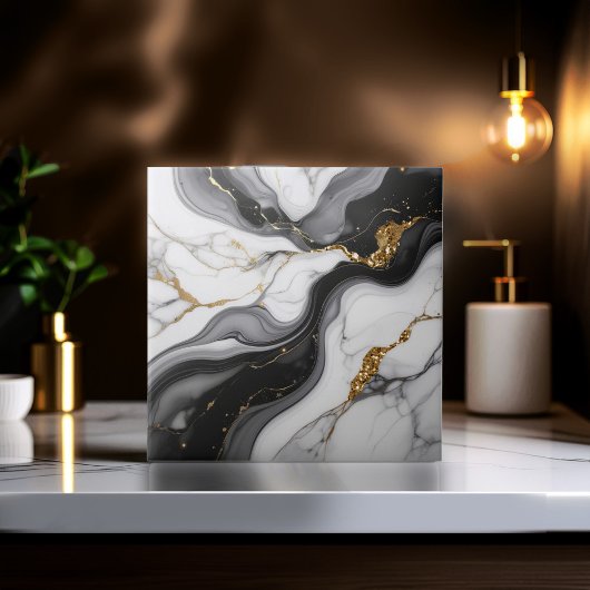 Gold Faux Glitter Veined B&W Marble ID1180c Tegeltje