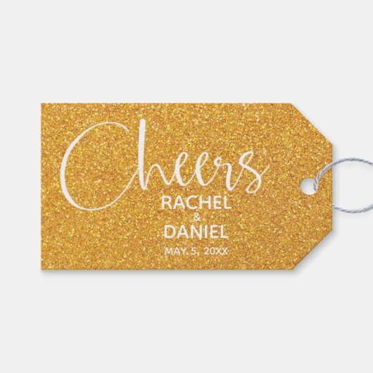 Gold Faux Glitter Wedding Favor Cadeaulabel (Voorkant (Horizontaal))