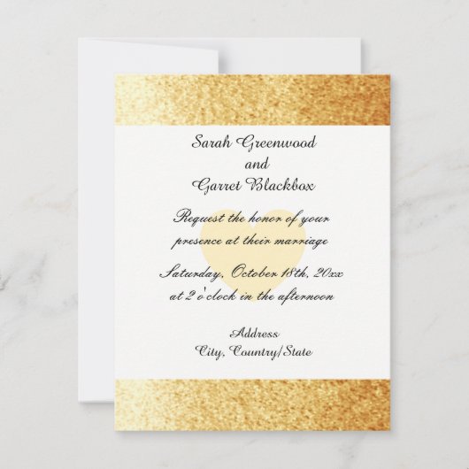 Gold Faux Glitter Wedding Invitation Kaart (Voorkant)