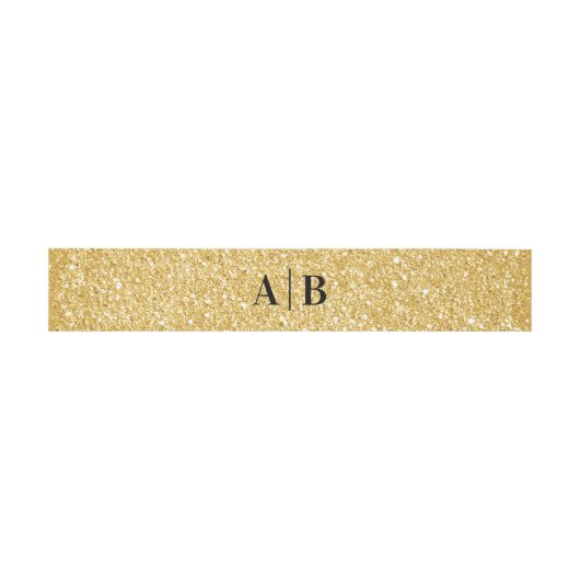 Gold Faux Glitter Wedding Monogram Uitnodigingen Wikkel (Vlak)