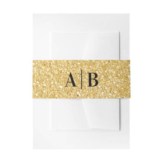 Gold Faux Glitter Wedding Monogram Uitnodigingen Wikkel (Voorkant Voorbeeld)