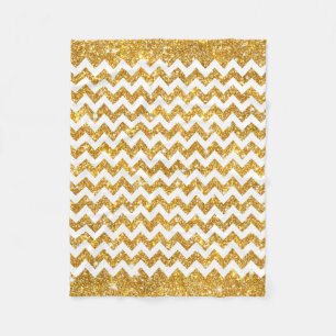 Gold Faux Glitter White Chevron Pattern Girly Fleece Deken