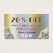 Gold faux iridescent glitter-folie visitekaartje (Achterkant)