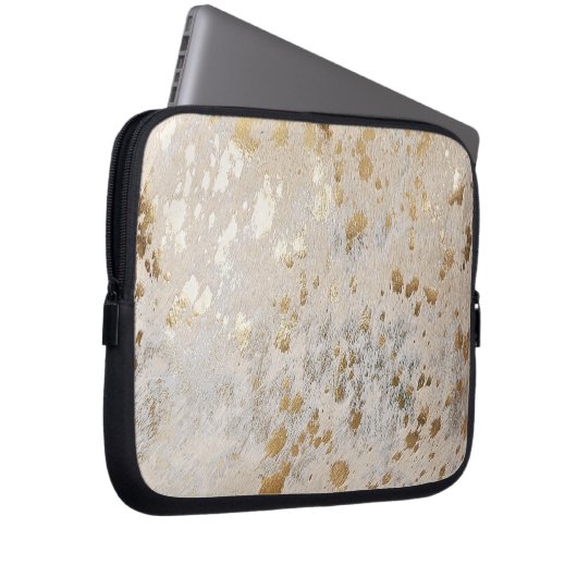Gold Faux Koeienhuid Print Metallic Cowgirl Wester Laptop Sleeve (Voorkant Rechts)