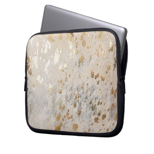 Gold Faux Koeienhuid Print Metallic Cowgirl Wester Laptop Sleeve (Voorkant Links)