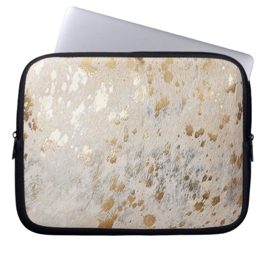 Gold Faux Koeienhuid Print Metallic Cowgirl Wester Laptop Sleeve (Voorkant)