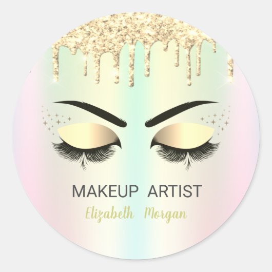 Gold Faux Lashes, Gold Drives Holographic Ronde Sticker (Voorkant)
