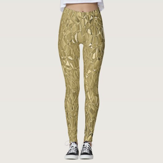 Gold Faux Metallic Gemstone Leggings (Voorkant)