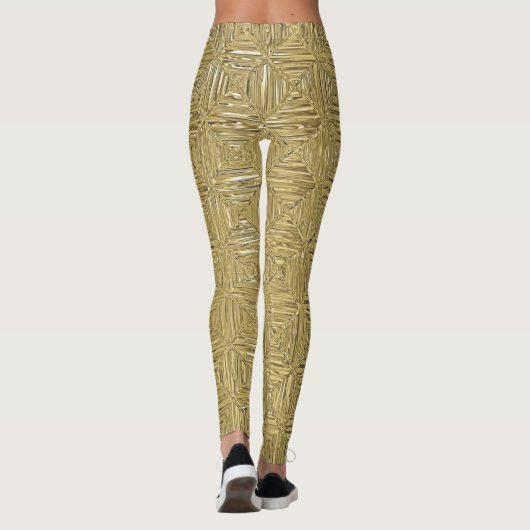 Gold Faux Metallic Geometric Patterted Leggings (Achterkant)