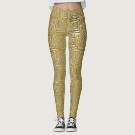 Gold Faux Metallic Geometric Patterted Leggings