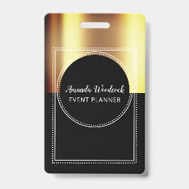 Gold Faux Metallic op Black Event Planner Name Badge