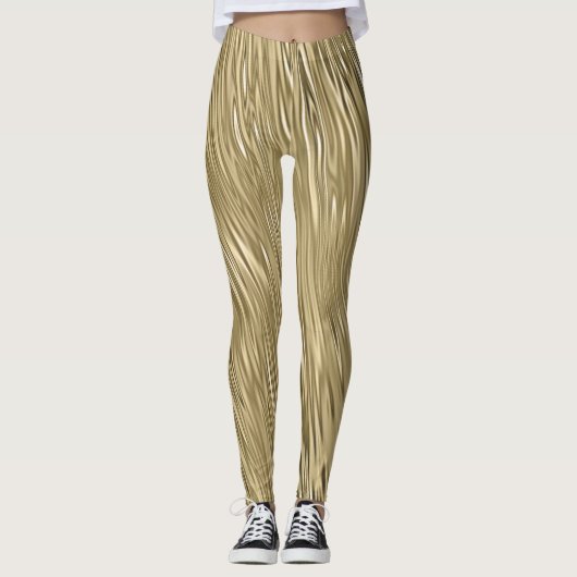 Gold Faux Metallic Shimmer Textured Leggings (Voorkant)