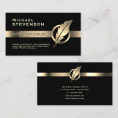 Gold faux metallic stripe and golden feather logo visitekaartje (Voorkant / Achterkant)