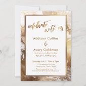 Gold Faux Metallic White Marble Celebrate met ons Kaart (Voorkant)
