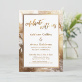 Gold Faux Metallic White Marble Celebrate met ons Kaart (Staand voorkant)