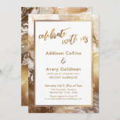 Gold Faux Metallic White Marble Celebrate met ons Kaart (Voorkant / Achterkant)