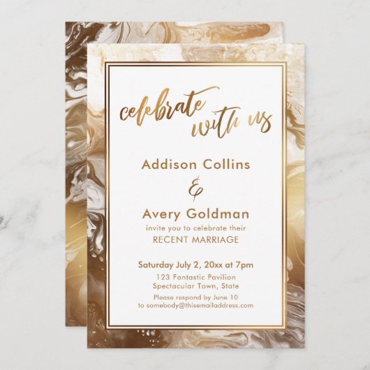 Gold Faux Metallic White Marble Celebrate met ons Kaart (Voorkant / Achterkant)