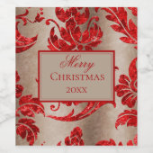Gold Faux Red Velvet Damask Elegant Wijn Etiket (Enkel label)