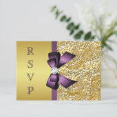 Gold Faux Sequin Diamonds Paars Bow RSVP (Staand voorkant)
