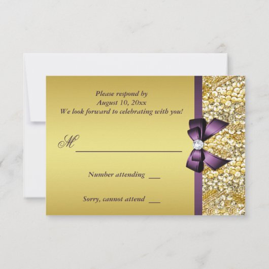 Gold Faux Sequin Diamonds Paars Bow RSVP (Achterkant)