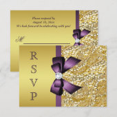 Gold Faux Sequin Diamonds Paars Bow RSVP (Voorkant / Achterkant)
