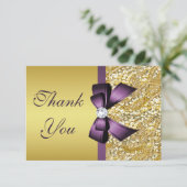 Gold Faux Sequins Diamonds Paars Bow Hartelijk dan Bedankkaart (Staand voorkant)