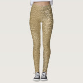 Gold Faux Shimmery Metallic Textured Leggings (Voorkant)