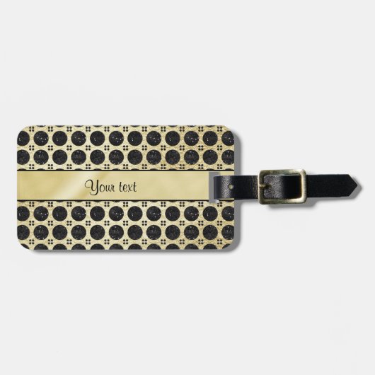 Gold Faux & Sparkly Black Glitter Spots Bagagelabel (Voorkant horizontaal)