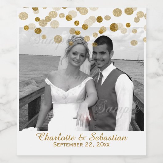 Gold Faux-Stippen - Aangepaste bruiloft Wijn Etiket (Enkel label)