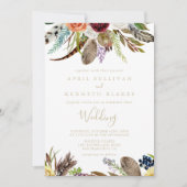 Gold Feather Boho Floral Front & Back Wedding Kaart (Voorkant)
