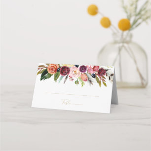 Gold Feather Boho Tropical Floral Wedding Plaatskaartje